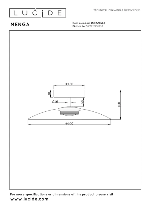 Lucide MENGA - Deckenleuchte - Ø 40 cm - LED Dim. - 1x11W 2700K - Rauchfarbe Grau | Premium - technisch